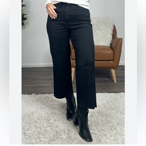 Judy Blue Midnight Black Raw Hem Wide Leg Jeans